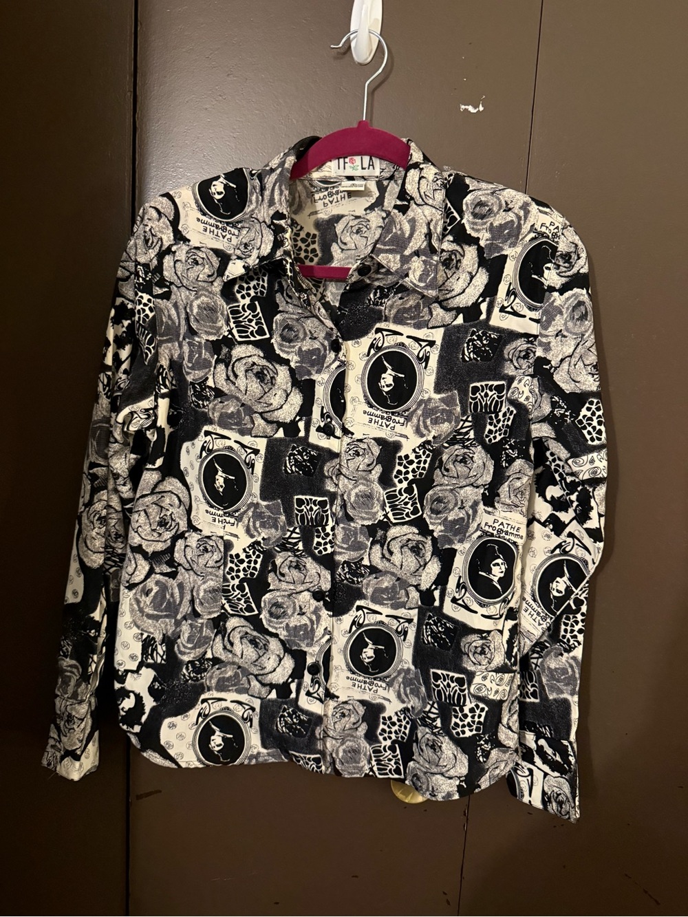Black & White Floral Cameo Button-Down Shirt by